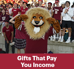 The lion mascot. Gifts That Pay You Income Rollover