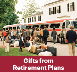 People waiting to get on buses. Gifts of Retirement Plans Rollover