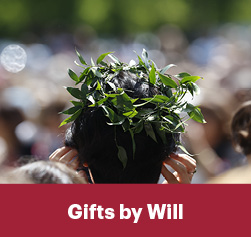 A student wearing a wreath. Gifts by Will Rollover